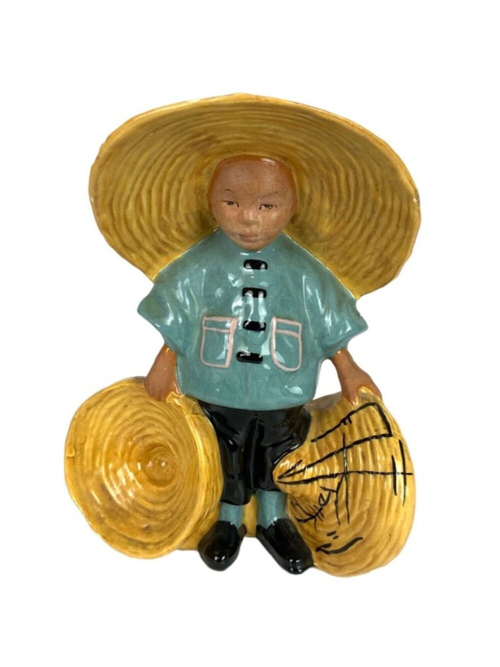 McCarty Brothers California Pottery Asian Man Planter Woven Baskets 1944
